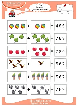 Çocuklar İçin toplam işlemi yaprak testleri 